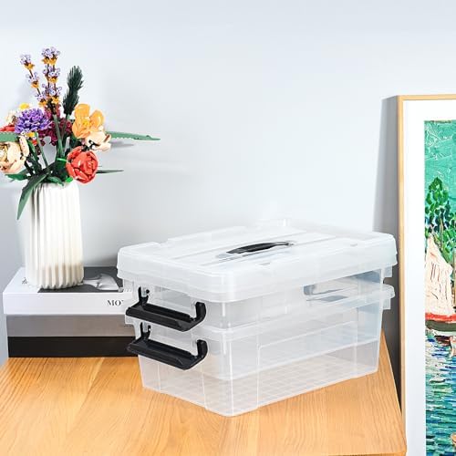 Cetomo Lidded Storage Bin with Handle, Storage Bins with Lid, Organizing Container with Secure Latching Buckles, Stackable and Nestable, Plastic, 18 Quart-6 Pack, Clear - Image 5