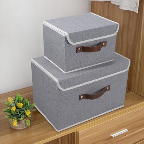 ANMINY Fabric Storage Box Bins with Lids, Gray, 13"x9"x7.9", 4 Pack - Image 6