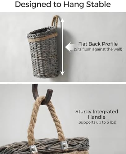 AceList 2-Pack Woven Wicker Wall Hanging Baskets, Grey Willow Wall Pocket Decor for Faux Florals & Storage - Two sizes Nesting Farmhouse Baskets for Entryway, Living Room & Door - Image 4