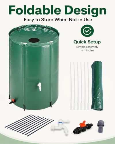 100 Gallon Collapsible Rain Barrel, Portable Rainwater Collection System, Water Storage Tank, Rain Catcher Barrel with Two Spigots and Overflow Kit, Rain Water Barrel Collector for Garden, Green - Image 5