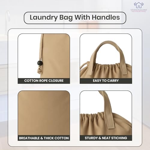 LFH Home Large Premium Cotton Rich Canvas Laundry Bag with Drawstring and Handles Heavy Duty, Multi-Use, and Washable for Home, Travel, College or Storage 24x36 (Pack of 4)-Beige - Image 3