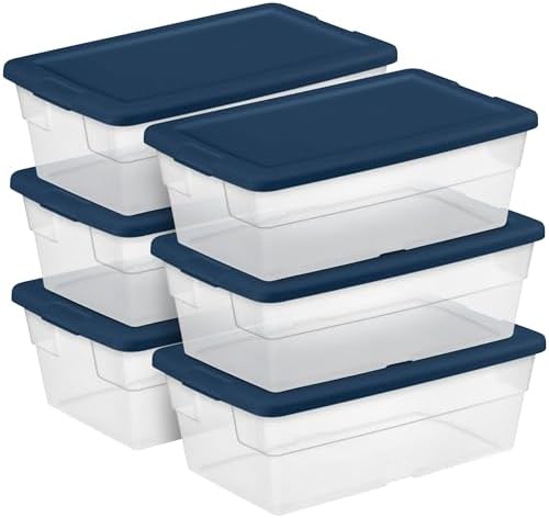 Sterilite Stackable 6 Quart Clear Home Storage Box with Handles and Blue Lid for Efficient, Space Saving Household Storage and Organization (30 Pack) by Sterilite