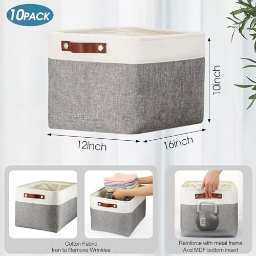 Uiifan 10 Pcs Collapsible Fabric Storage Baskets, 16 x 12 x 10 Inch, Gray - Image 2