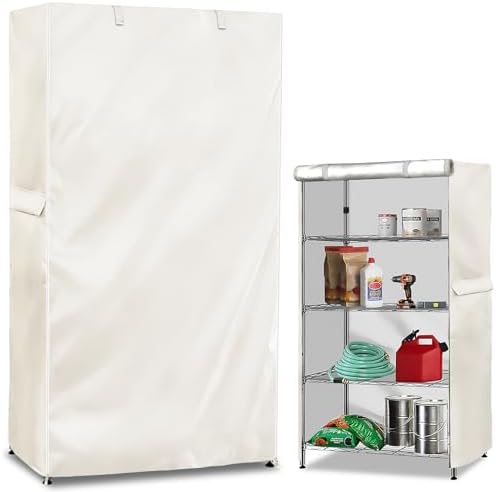 Storage Shelf Cover,Outdoor Heavy Duty 600D 60''W x 18''D x 72''H Dustproof Waterproof Shelf Covers for Wire Shelving,Storage Rack Cover with Zipper,White by Dalema