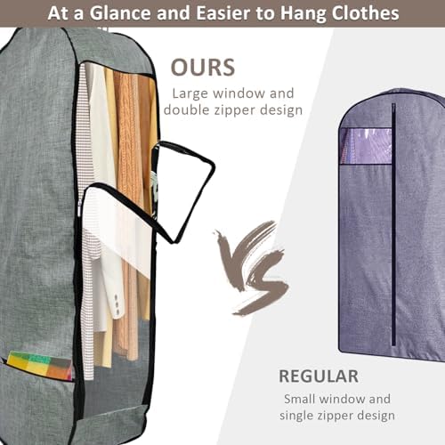 4PCS Garment Bags for Hanging Clothes,Chakera Large Breathable Garment Bag for Closet Storage with 10”Gusseted,Clear Clothing Storage Garment Cover for Dress Sweater with Double Zipper,Grey - Image 5
