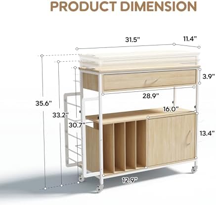 Height-Adjustable Gift Wrapping Station with Paper Clamp & Adhesive Measuring Tape,Rolling Wrapping Paper Cart with Ribbon & Gift Bag Storage, Craft Organizer Workstation (Oak) - Image 2