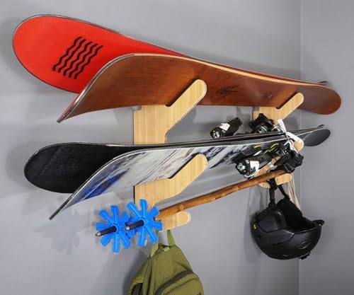 Grassracks Bamboo Ski Rack - Garage or Indoor Ski Display Rack Hallsteiner Series Indoor Horizontal Ski Wall Mount (1 or 2 Pairs of Skis, Bamboo) - Image 5