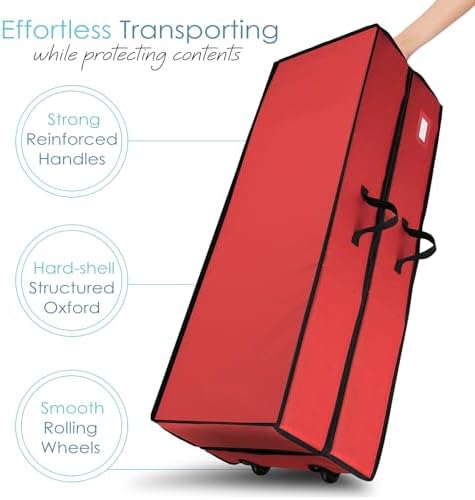 Hearth & Harbor Wrapping Paper Storage Container with Ribbon Dispenser and Interior Pockets - Large Christmas Storage Containers with Wheels, Fits 30 Rolls of 40" Length, Red - Image 3