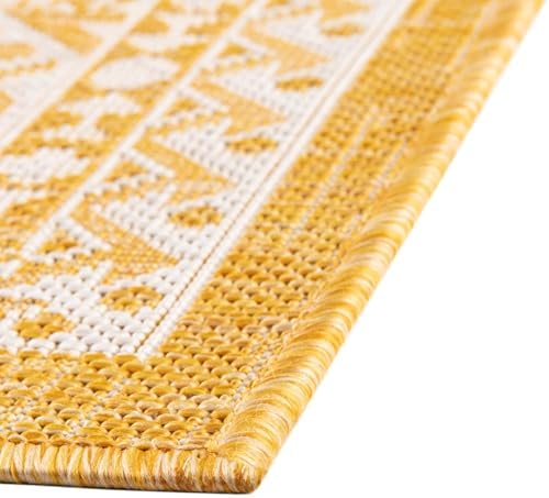 Rugs.com - Outdoor Aztec Rug – 2' x 3' 1 Yellow Indoor/Outdoor Rug – Weather Resistant for Patios, Decks, and Porches - Image 7