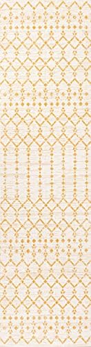 Eyely Moroccan Woven Runner Rug 2X8 Cream/Yellow, Indoor Outdoor Rug - Image 3