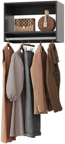 ROOMTEC 31.5" Tall Hanging Closet Unit, Modular Closet System with Hanging Rod, Wardrobe Organizer for Bedroom or Walk-in Closet, Wall Mounted, Customizable Clothes Storage Unit, Black by ROOMTEC