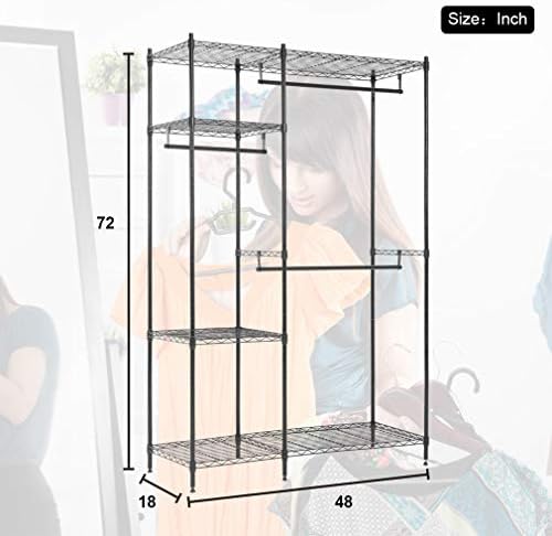 Hanging Closet Organizer and Storage Heavy Duty Clothes Rack Sturdy 3 Rod Garment Rack Large with Wire Shelving Height Adjustable Commercial Grade Metal Clothes Stand Rack for Bedroom Cloakroom,Black - Image 7