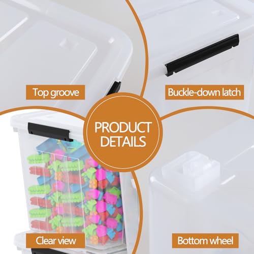 70 Quart Large Clear Plastic Storage Boxes with Wheels, 4 Packs - Image 3