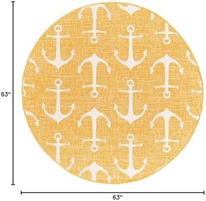 Unique Loom Outdoor Coastal Collection Area Rug - Ahoy (5' 3" Round, Yellow) - Image 2
