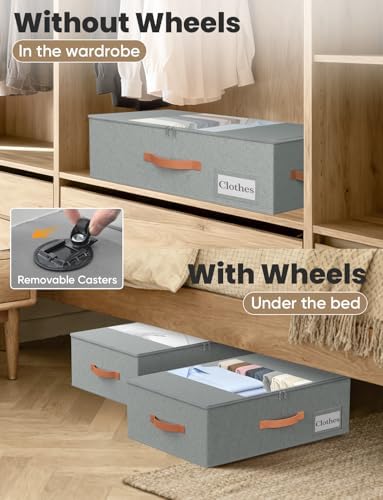 TOSKING 2-Pack Under Bed Storage Bins with Wheels, 4 Vacuum Bags, Heavy Duty 80 lbs, 7.9" Height, 47L Clear Lid Organizer, Space Saver for Dorm Bedroom Clothes Shoes Toys, Quick Assembly, Gray - Image 6