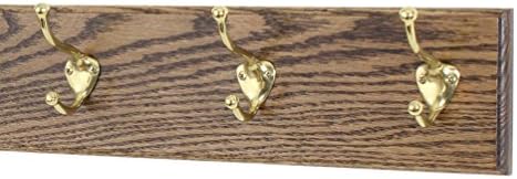 PegandRail Oak Wall Mounted Coat Rack with Solid Brass Hooks - Made in The USA 4.5" Ultra Wide - Made in The USA (Walnut, 15" x 4.5" with 3 Hooks) by PEG+AND+RAIL