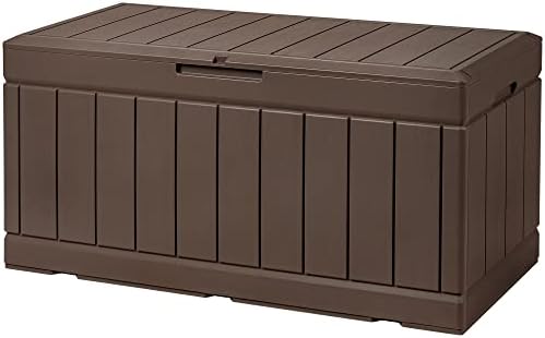 Devoko 85 Gallon Deck Box Lockable Resin Outdoor Storage Box waterproof Outdoor Container for Patio Furniture Cushions, Pillow (Brown) by DEVOKO