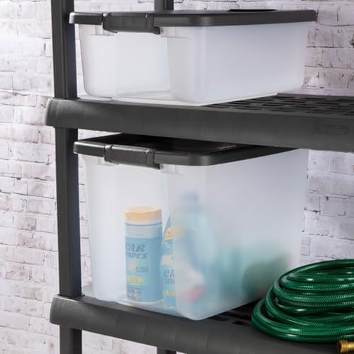 Sterilite 12-Pack 50 Quart ShelfTotes, Clear Plastic Storage Organizer Bins, Flat Gray Lid - Large Stackable Containers for Garage Shelves, Basement Room, Attic, and Home Organization - Image 5