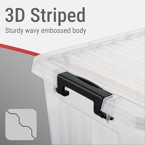 Cetomo Plastic Storage Bins, Lidded Storage Box with Strip for Home Office Dorm, Stackable, Clear, 18Quart-6 Pack - Image 3