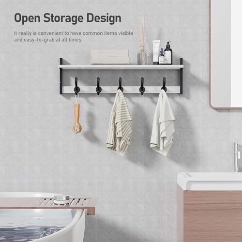 Tatub 29" Coat Rack Wall Mount with Shelf, Entryway Wall Hooks with Shelf, Coat Hangers for Bathroom, Living Room, Bedroom, Rustic White - Image 6