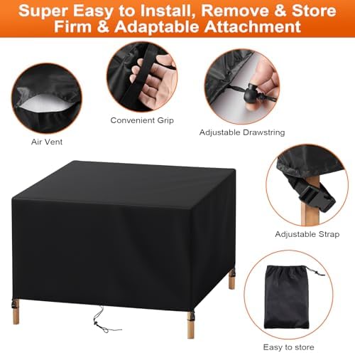 Patio Furniture Cover Rectangle 80"(L) x 32"(W) x 40"(H), Custom Heavy Duty 420D Waterproof Outdoor Cover with Drawstring & Buckles for Table Chair Garden, Black - Image 4