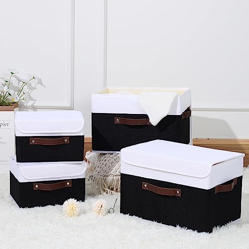 ANMINY Fabric Storage Box Bins with Lids, Black White, 15"x10"x10", 4 Pack - Image 6