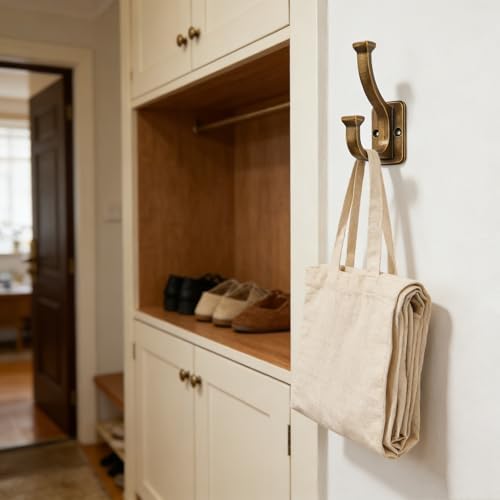 10 Pack 4-1/2inch Antique Brass Coat Hooks zinc Alloy mudroom Hooks, Strong Load-Bearing for Bedroom Entrance wall, Hanging Clothes Hanger Behind the Door, Bathroom Towel Robe Hooks - Image 5