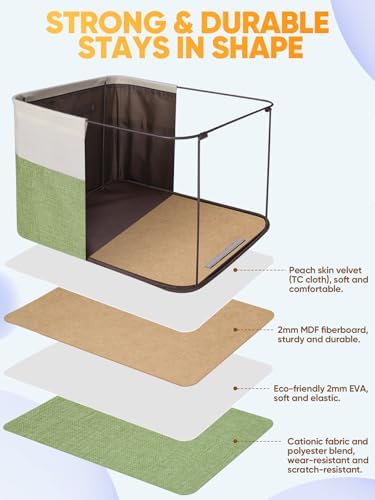 BALEINE 4 Pack Fabric Closet Storage Bins for Shelves, Linen Closet Organizers and Storage, Decorative Baskets for Organizing, Shelf, Clothes, Home, Office (Green, 17''x13''x10.5'') - Image 3