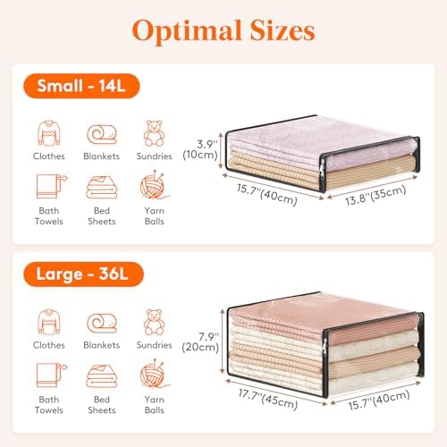 Lifewit 36L Clear Sheet Storage Bags with Zipper 12 Pack, Plastic Sweater Storage Bins for Clothing, Vinyl Foldable Clothes Containers Organizers for Closet, Blankets, Bedding 17.7 x 15.7 x 7.9 Inch - Image 3