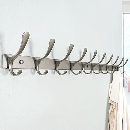 SKOLOO Coat Rack Wall Mounted - 10 Hooks, Heavy Duty, Stainless Steel, Metal Wall Hanger, Sturdy Coat Hooks for Hanging Coats, Jacket, Clothes, Hat, Matte Grey - Image 3