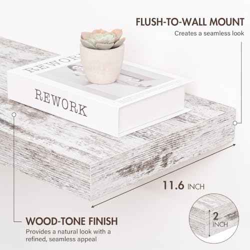 Acovy 48 Inch Floating Shelves, 12" Deep Floating Shelf Wall Mounted, 48" Wall Shelves, Rustic Deep Bookshelf, Extra Deeper & Thicker Display Shelves for Bedroom, Living Room, Set of 1 - Image 4