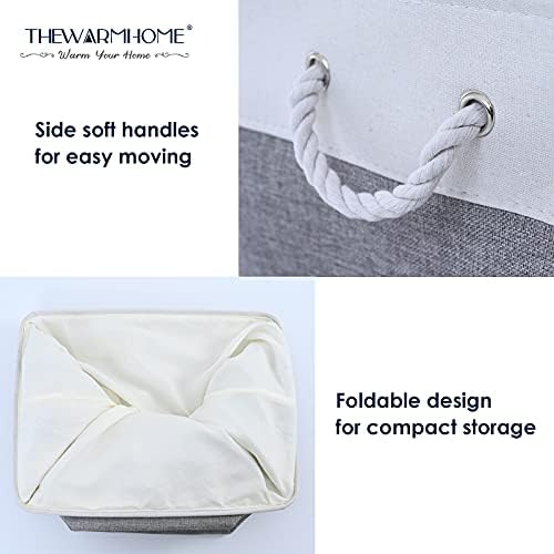 TheWarmHome Small Storage Baskets for Organizing,Storage Baskets for Shelves,Small Fabric Storage Bins W/Handles For Closet Nursery Toy Decorative Foldable (White&Grey, 11.8L*7.9W*5.2H-6 Pack) - Image 5