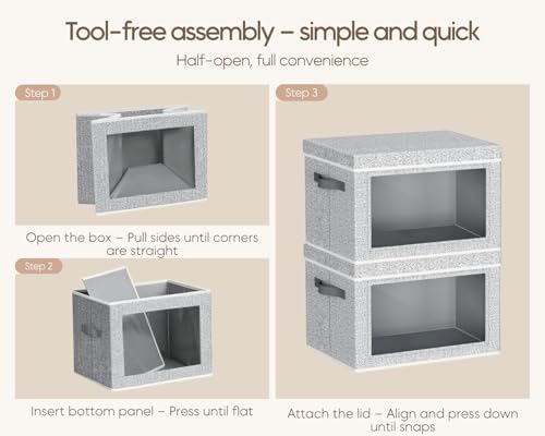 Homsorout Collapsible Storage Bins with Lids - Stackable Storage Containers with Window, 6 Pack Fabric Cube Bins for Closet, Home & Office Organization Baskets, Light Gray, 14.9" x 9.8" x 9.8" - Image 7