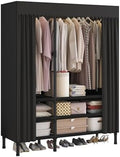 Portable Closet with Cover 43.3"x17.7"x65.7" Wardrobe Closet Black by WEALTHYHEART