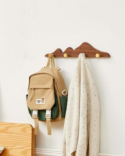 Wood Coat Hooks Wall Mount - Wooden Coat Rack with 4 Gold Brass Hooks for Entryway Bathroom Bedroom, Modern Decorative Wall Hooks Heavy Duty Organizer for Hanging Clothes Hats Bags Robes Towels Purse - Image 6