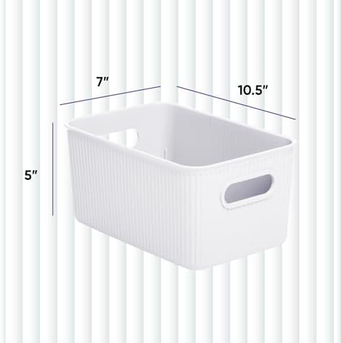 Superio Ribbed Collection - Decorative Plastic Basket Open Home Storage Bins Organizer, Medium White (6 Pack) Container Boxes for Organizing Closet Storage Bins for Shelves Drawer Shelf 5 Liter - Image 2