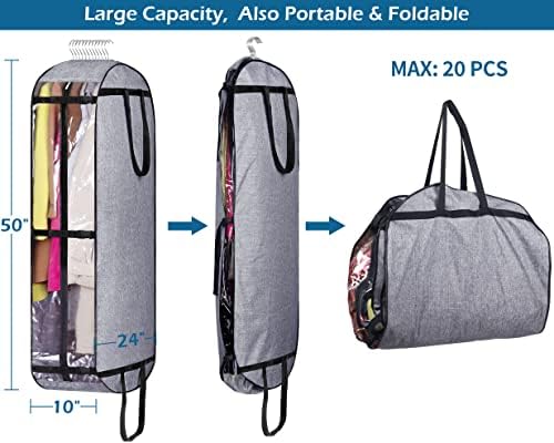 MISSLO Hanging Garment Bags for Travel Suit Bags for Closet Storage 50" Moving Bags for Clothes Dress Cover for Coat, Jacket, Shirt, Clothing (Pack of 3) - Image 3