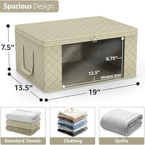 Sorbus Medium Clothes Storage Bags - Foldable Blanket Storage Bins for Organizing Bedroom, Closet, Clothing, Comforter, Organization with Clear Window, Lids and Carry Handles - Set of 8 - Image 3