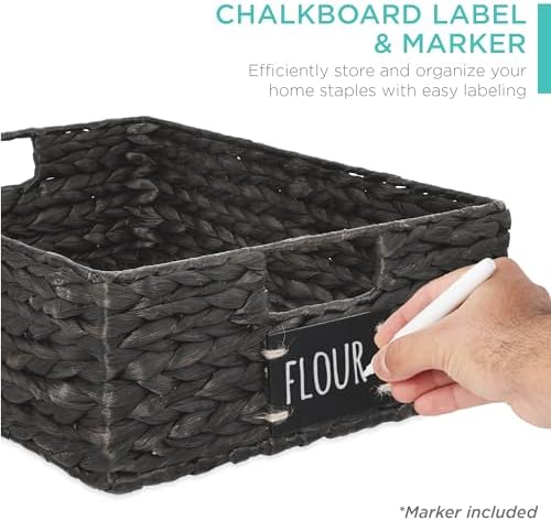 Best Choice Products Set of 4 16x12in Large Water Hyacinth Pantry Baskets, Woven Organizers w/Chalkboard Label, Chalk Marker - Black - Image 2