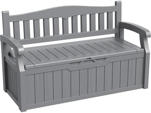 Greesum 80 Gallon Storage Bench Outdoor Deck Box with Armrest, Grey by BuynowfromGreesum