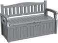 Greesum 80 Gallon Storage Bench Outdoor Deck Box with Armrest, Grey by BuynowfromGreesum