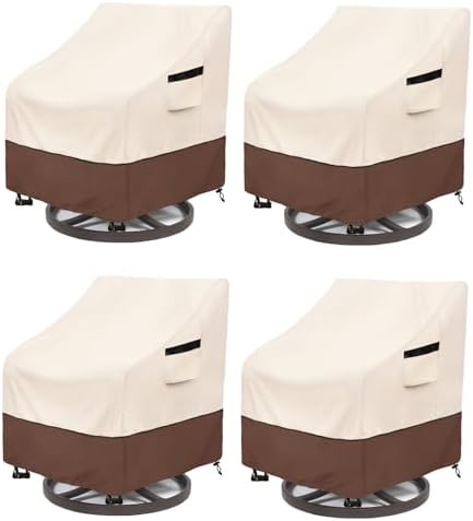 Patio Swivel Chair Cover 4 Pack,Waterproof Heavy Duty Patio Chair Covers,Swivel Chair Cover for Outdoor Furniture Covers Waterproof(30 W x 34 D x 36 H inches),Beige&Brown by LSongSKY