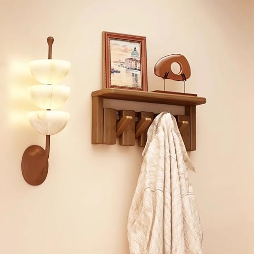 Wall Mounted Piano Key Hanger | Flip Style Hook | Entrance Wall Art Hook, Made of Oak Wood (3 Times Painted, 4 Times Polished) (Tray Walnut, 4Hooks) by FleiSleep