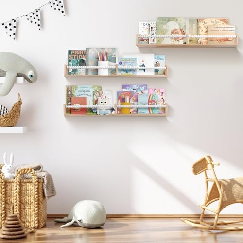 birola Nursery Bookshelf,Set of 3 White Wood Floating Bookshelf for Kids,Nursery Shelves for Wall,Bathroom Decor, Kitchen Spice Rack (White 3) - Image 5