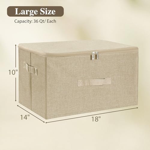 ANMINY Fabric Storage Bins with Zipper Lids, 18"x14"x10", Beige, 3 PCS - Image 6