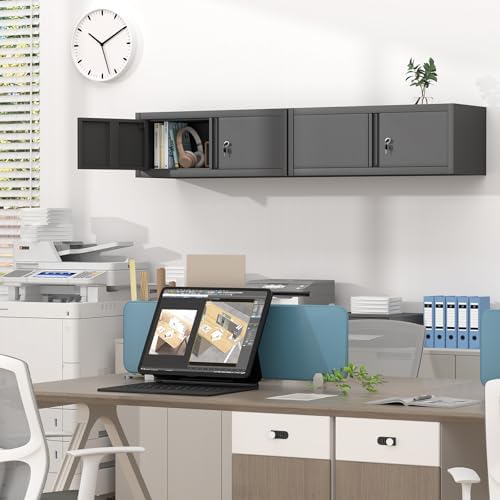 GREATMEET Metal Wall Cabinet with Lock and Doors (Black, 13" H) - Image 4
