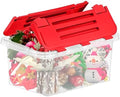 Superio Red Storage Box with Red Hinged Lids, Plastic Container Bins for Organizing with Attached Lid, Stackable Crates, BPA Free, Organizers for Home and Office, 35 Quart (20.25"x14"x10.5") by Superio