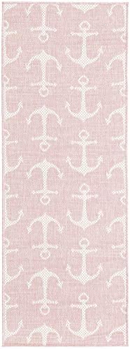 Unique Loom Outdoor Coastal Collection Area Rug - Ahoy (2' x 6' 1" Runner, Pink/ Ivory) - Image 3