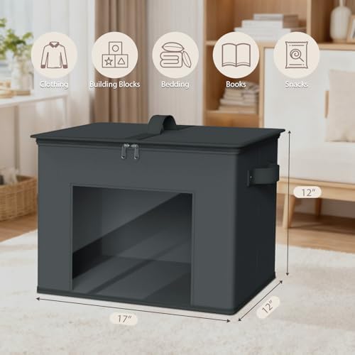 Zilink Fabric Organizer Bins with Lids Cloth Storage Bins, Dark Grey, 4Pack - Image 2