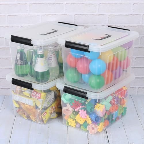 Wekioger 4 Pack 12 Quart Clear Lidded Bin, Latching Storage Box with Handle - Image 3